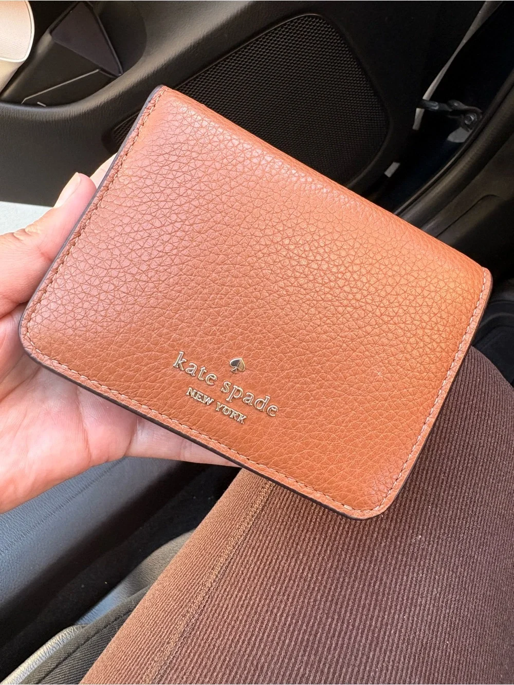 kate spade Tan Pebble Leather Card Holder with Gold Logo